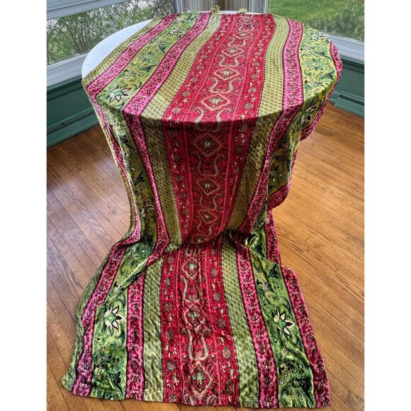 Vintage 90s curtain, pink, green, fuchsia, bold pattern, crushed velvet panel - Picture 4 of 10